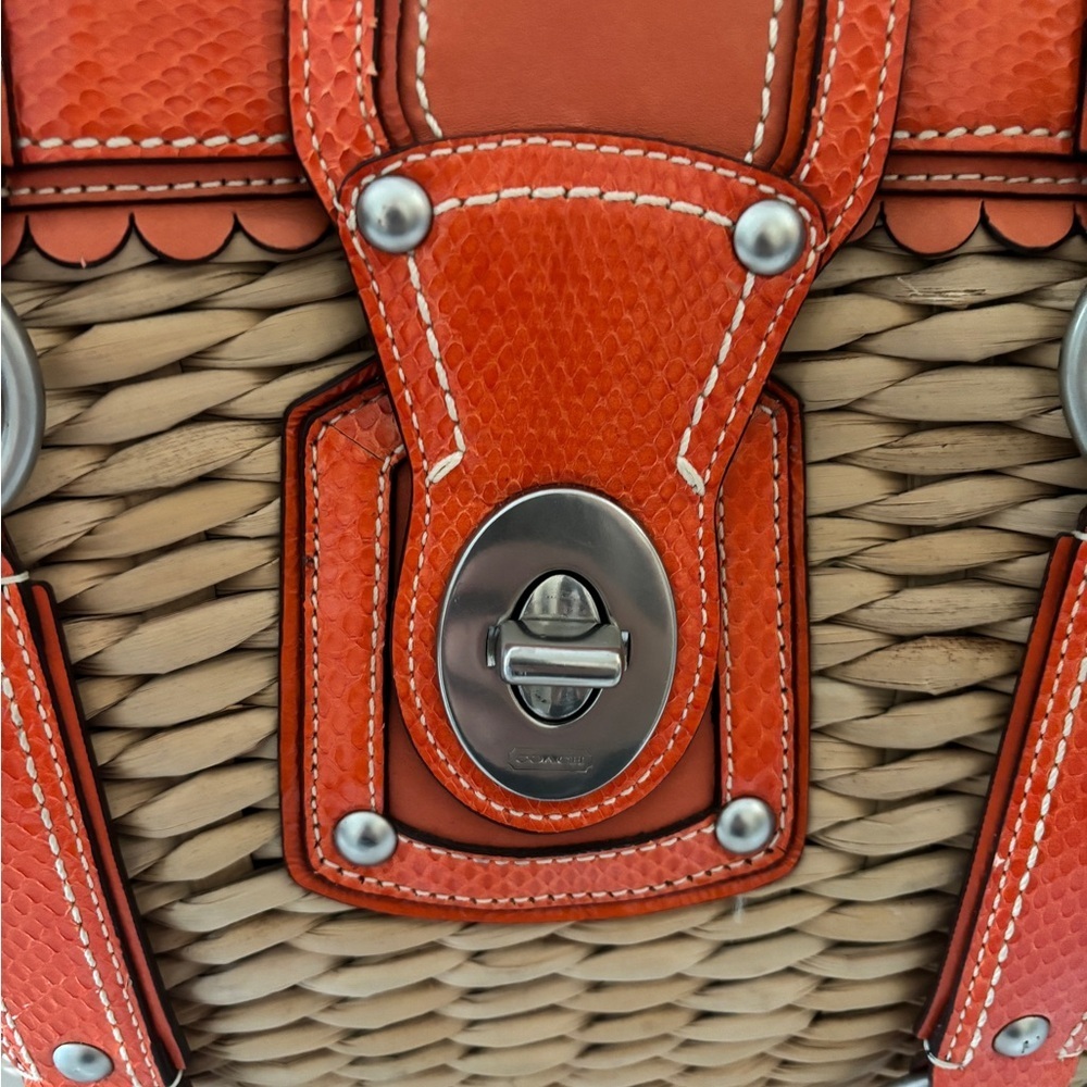 RARE COACH JASMINE LIMITED EDITION XXL BAG/STRAW TOTE GEN.PYTHON & LEATHER TRIM - Picture 8 of 11